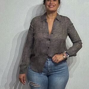 L’Agence Black Striped Silk Button Down Blouse Sz S NWT